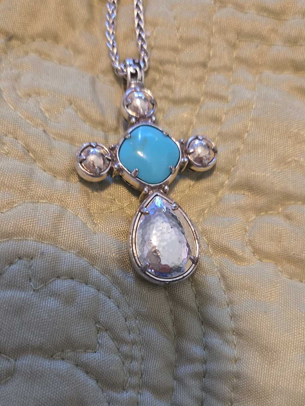 Brighton Turquoise and Silver Cross Pendant Necklace